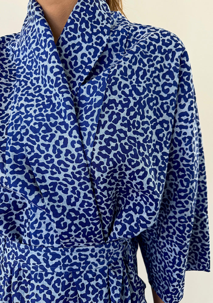 Long Leopard Kimono - Blue