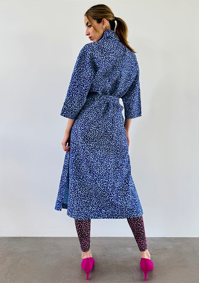 Long Leopard Kimono - Blue