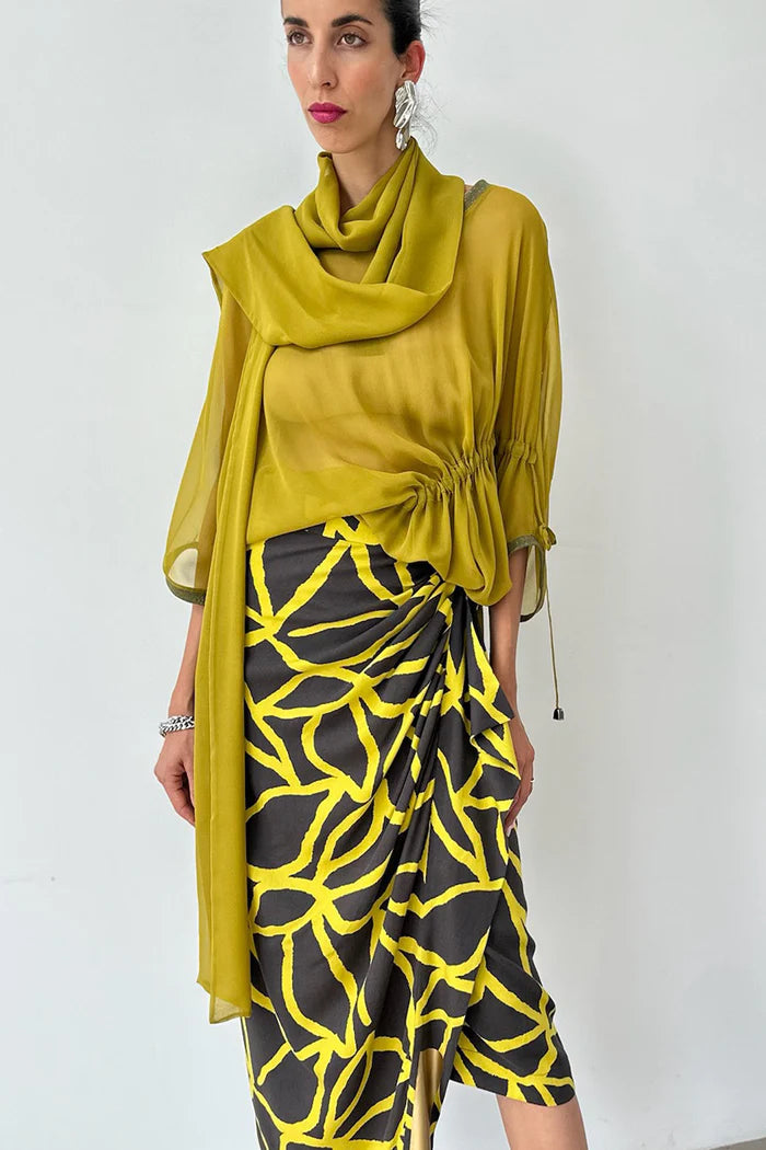 Wrap Skirt - Lime/Brown