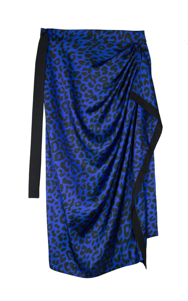 Wrap Leopard Skirt - Blue