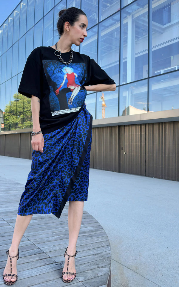 Wrap Leopard Skirt - Blue