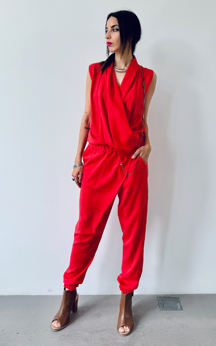 Asym Drape Jumpsuit - Coral