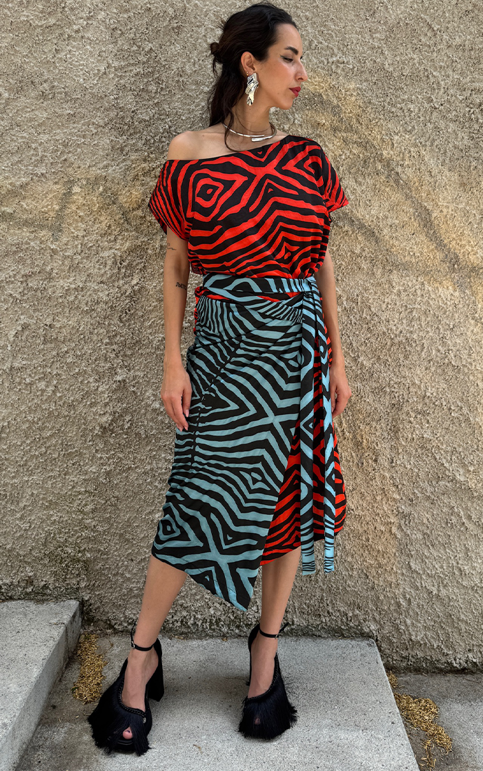 Zebra Wrap Dress - Blue/Red