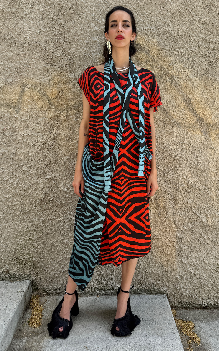 Zebra Wrap Dress - Blue/Red
