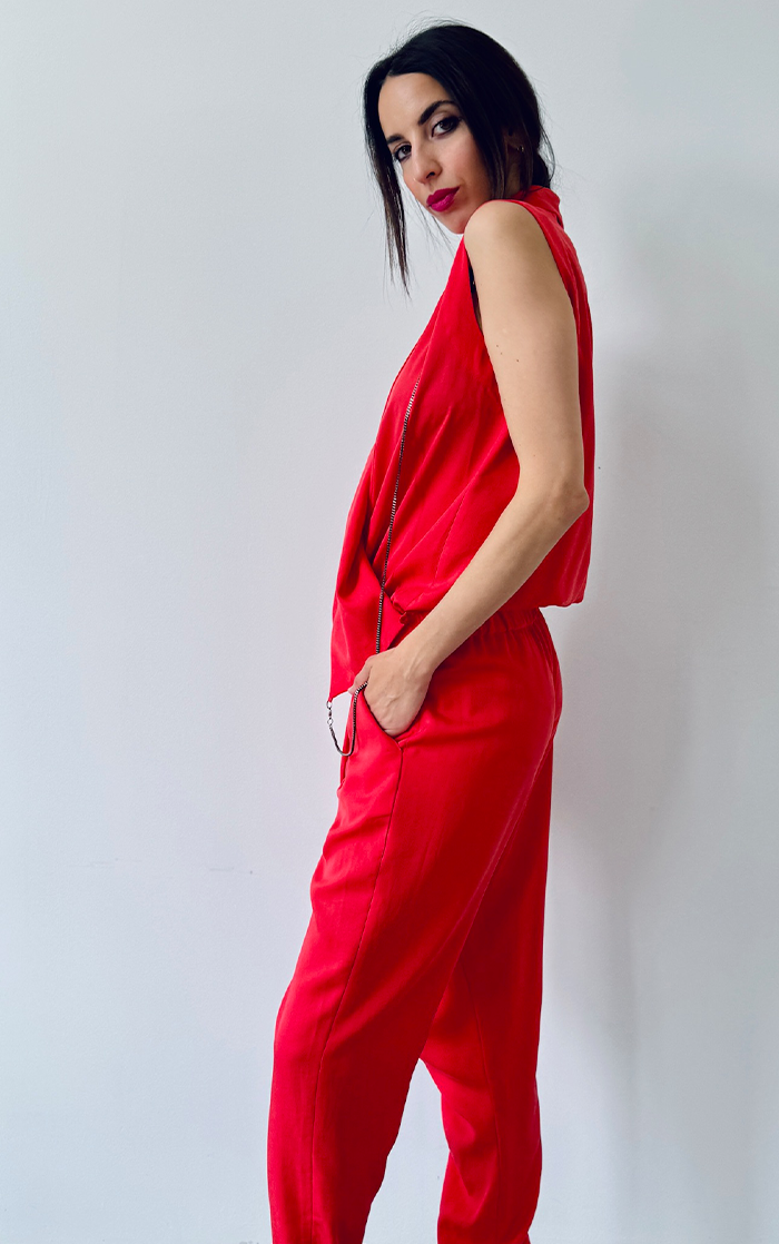 Asym Drape Jumpsuit - Coral