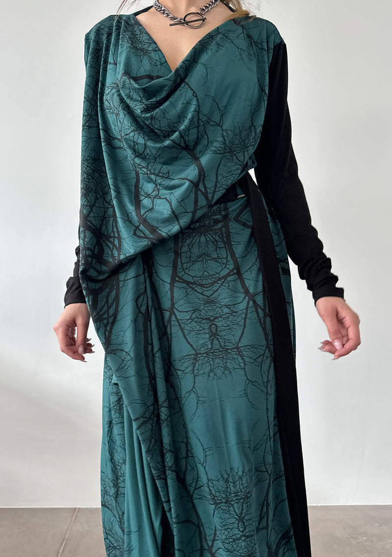 Drape Dress - Green Forest - Long Sleeves