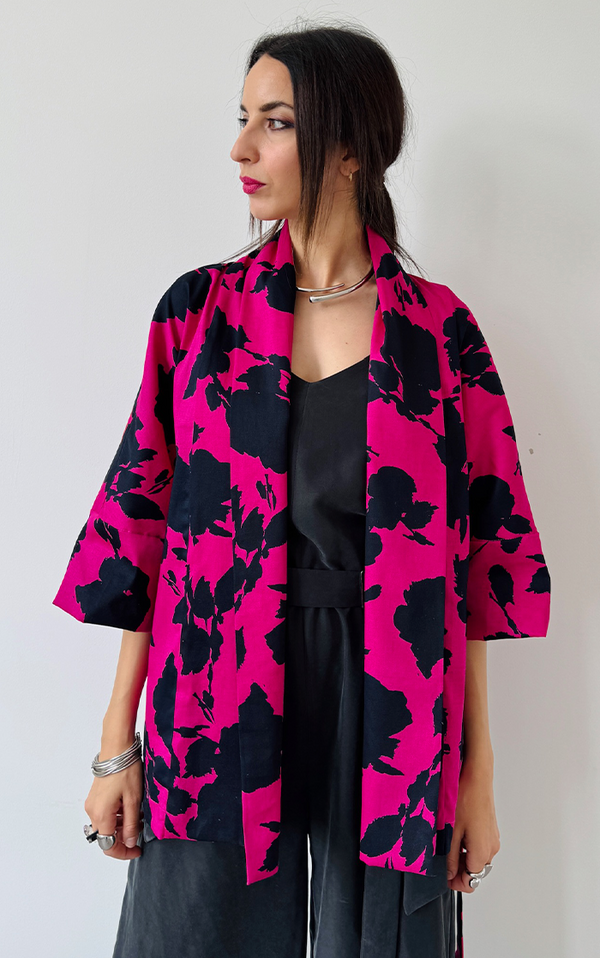 Floral Kimono - Black/Pink