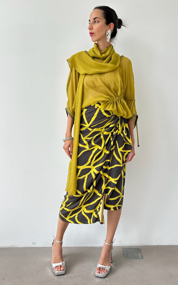 Wrap Skirt - Lime/Brown