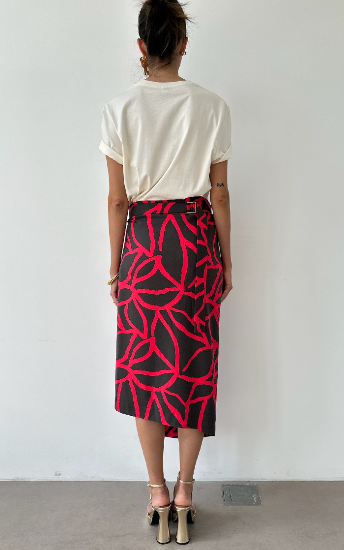 Wrap Skirt - Coral/Brown