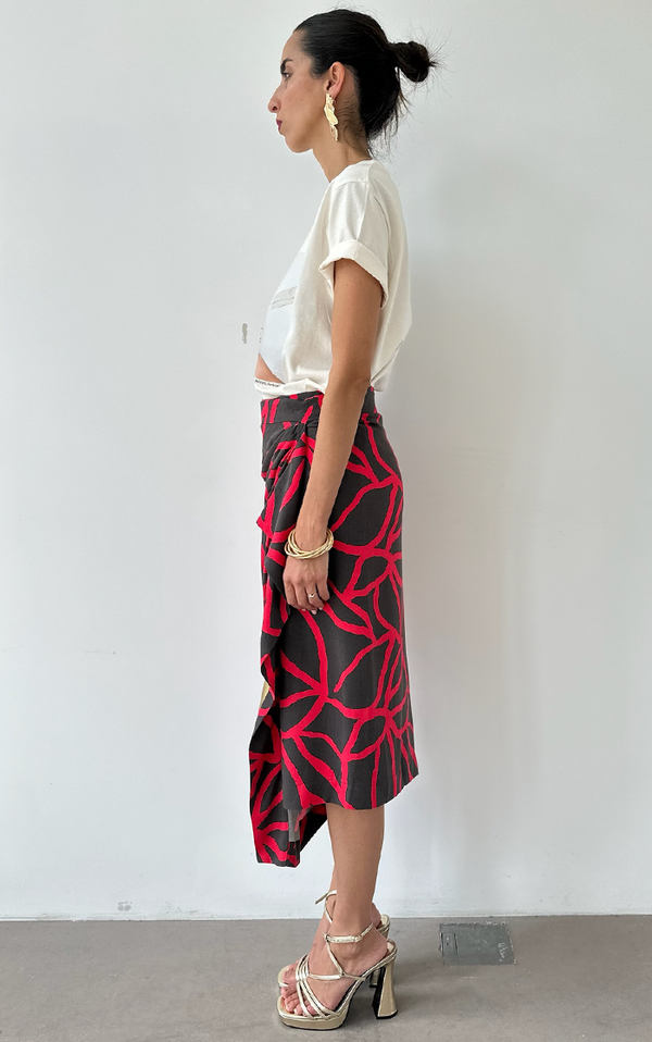 Wrap Skirt - Coral/Brown