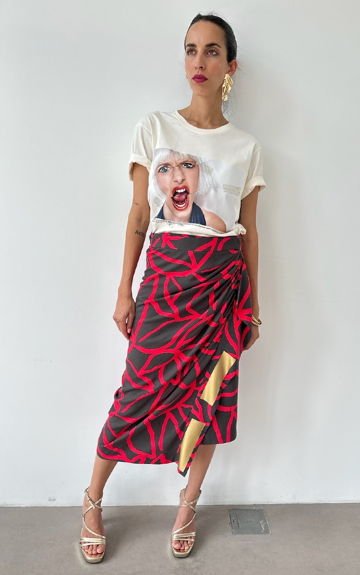 Wrap Skirt - Coral/Brown