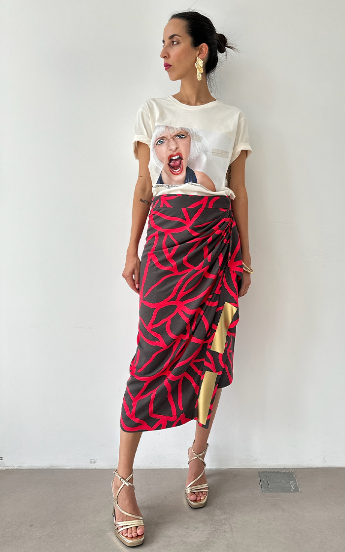 Wrap Skirt - Coral/Brown