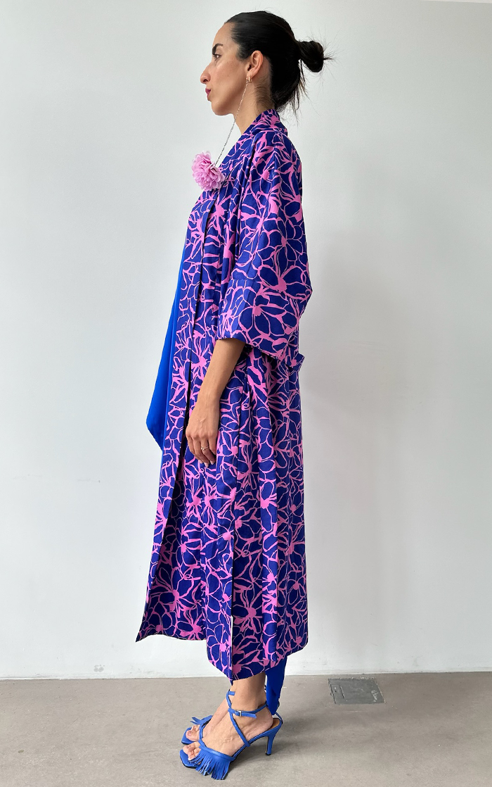 Flower Kimono Long - Blue/Pink