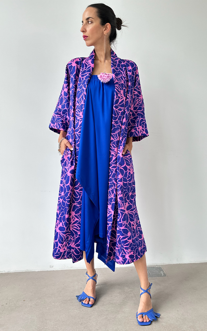Flower Kimono Long - Blue/Pink