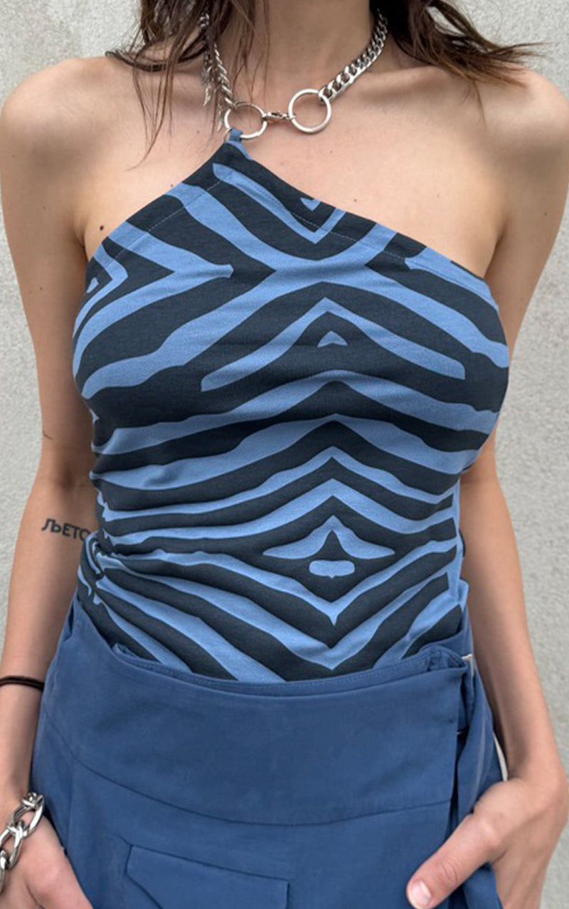 Zebra Necklace Top - Blue