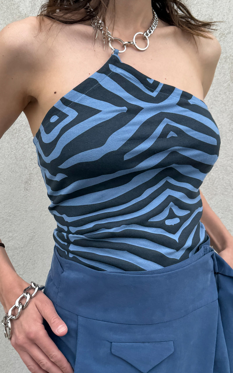 Zebra Necklace Top - Blue