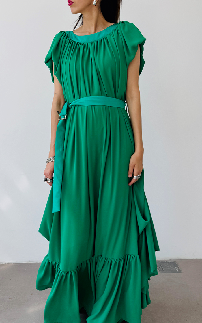 Ruffle Dress Long - Green