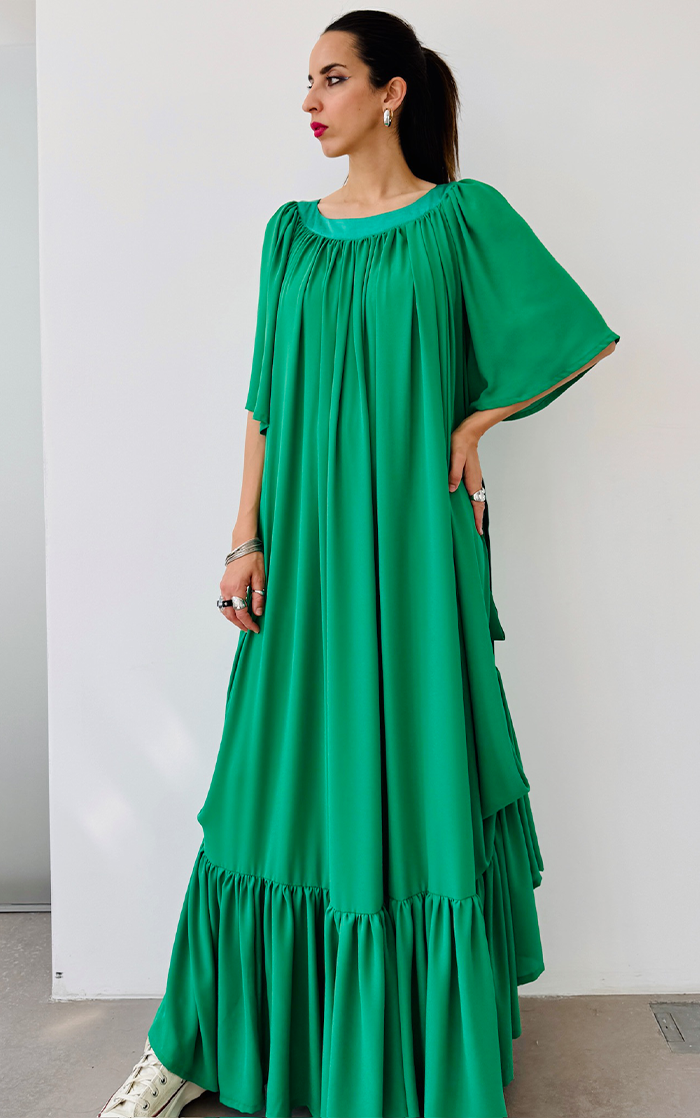Ruffle Dress Long - Green