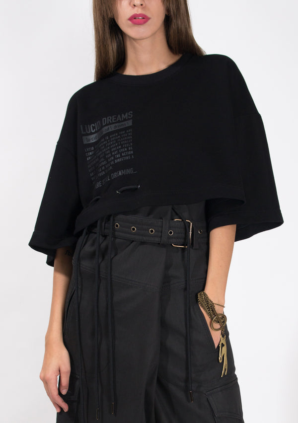 Cropped T-shirt Sweater -Black