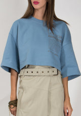 Cropped T-shirt Sweater - Blue