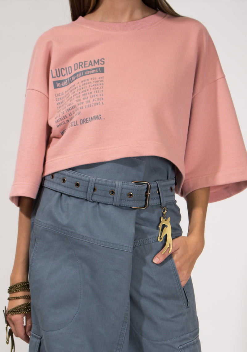 Cropped T-shirt Sweater - Rose