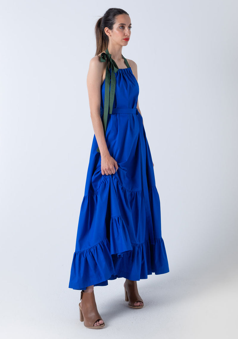Obleka z naborki - kobaltno modra
