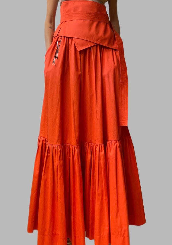 Multistyle Ruffle Skirt - Coral Red