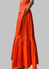 Obleka z naborki - koralno rdeča 