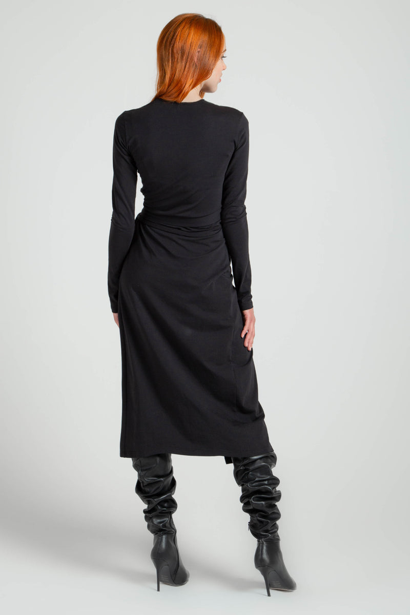 Wrap Panel Dress - Black