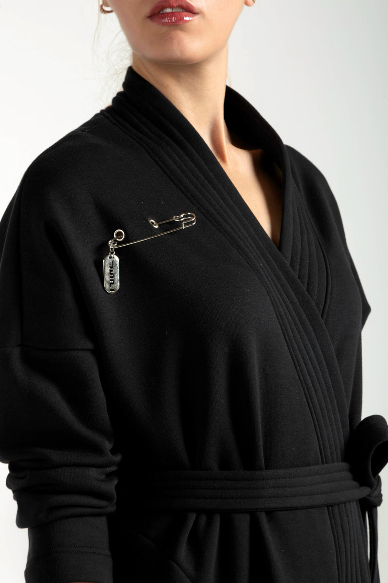 Long Sweatshirt Kimono - Black