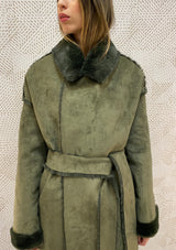 Faux Fur Coat - Olive Green