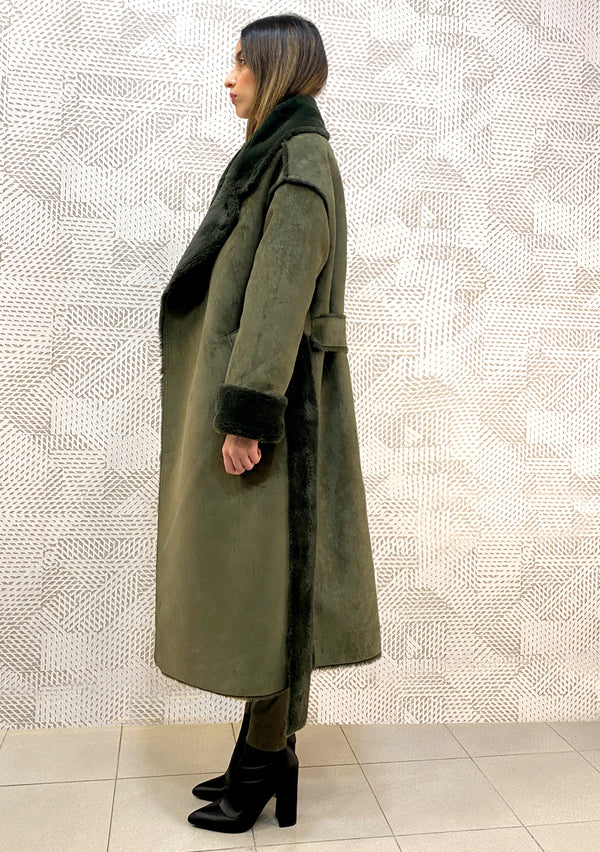 Faux Fur Coat - Olive Green