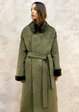 Faux Fur Coat - Olive Green