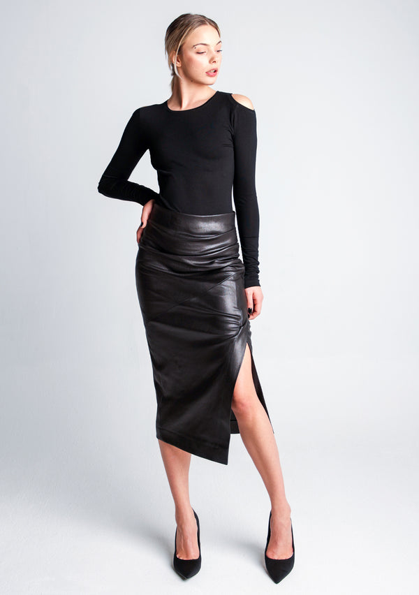 Asym Leather Skirt - Black