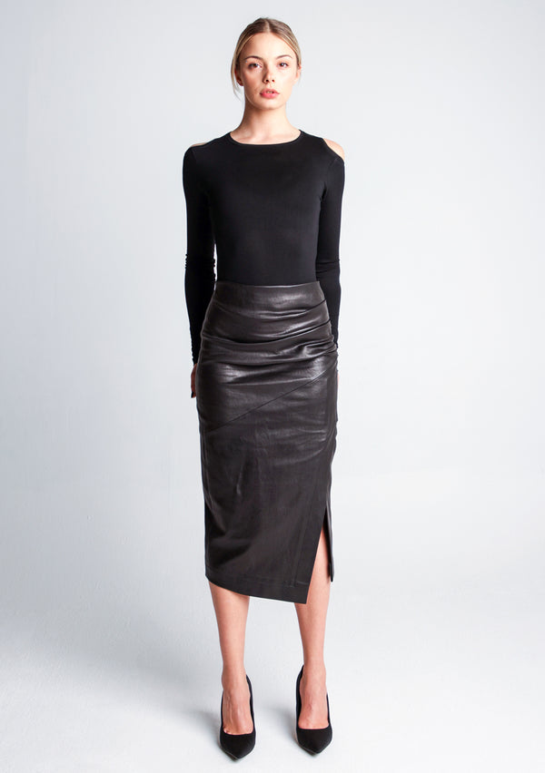 Asym Leather Skirt - Black