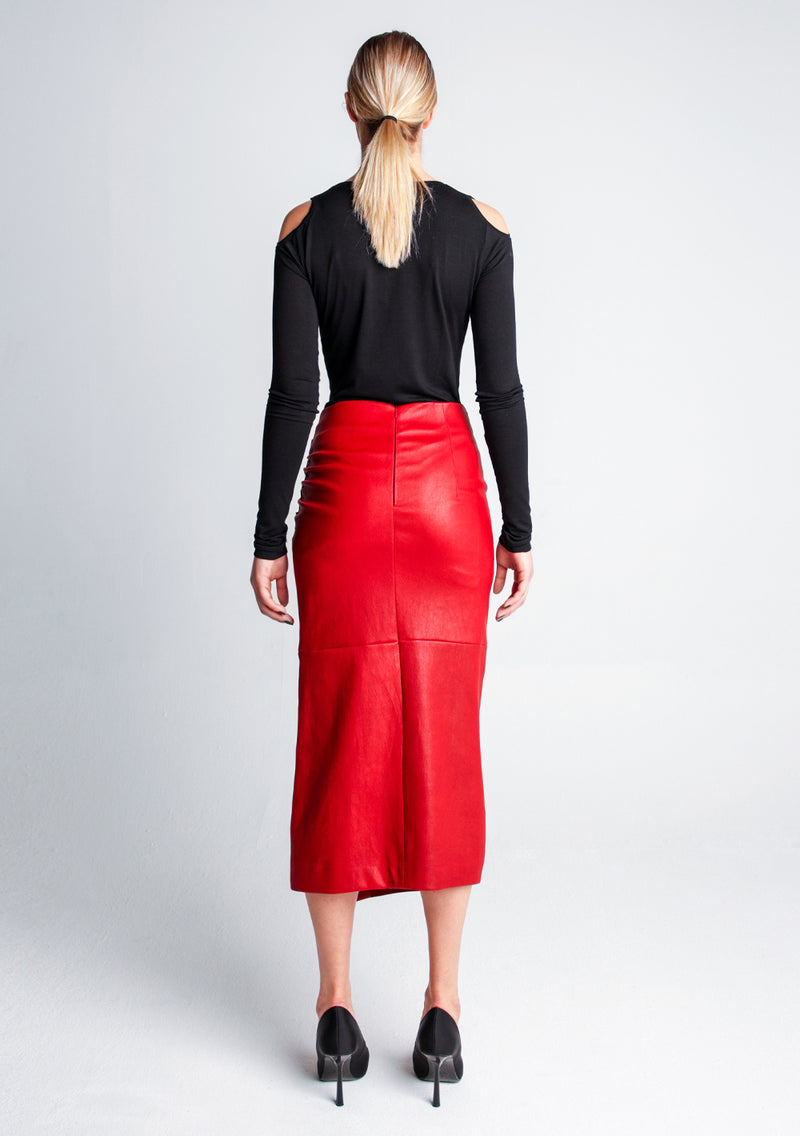 Asym Leather Skirt - Red