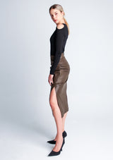 Asym Leather Skirt - Olive Green