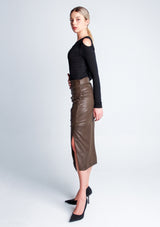 Asym Leather Skirt - Olive Green