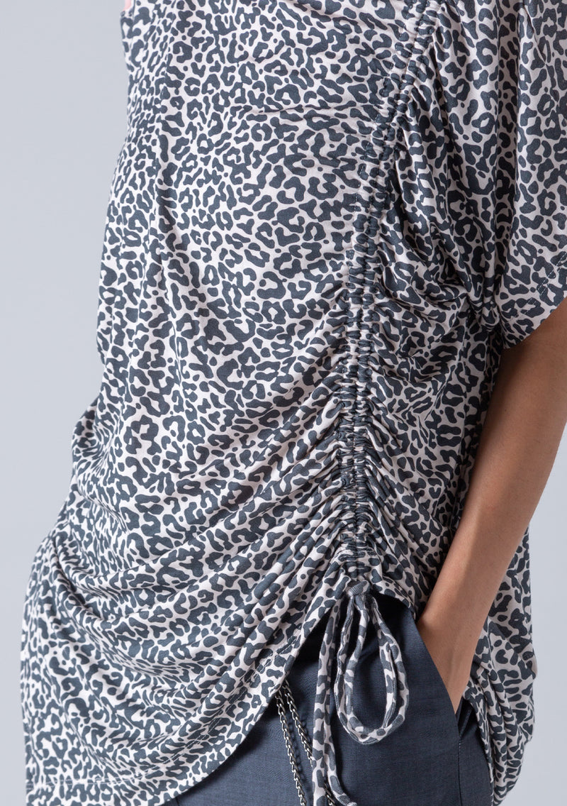 Multistyle Short Sleeve Leopard Top-Creme