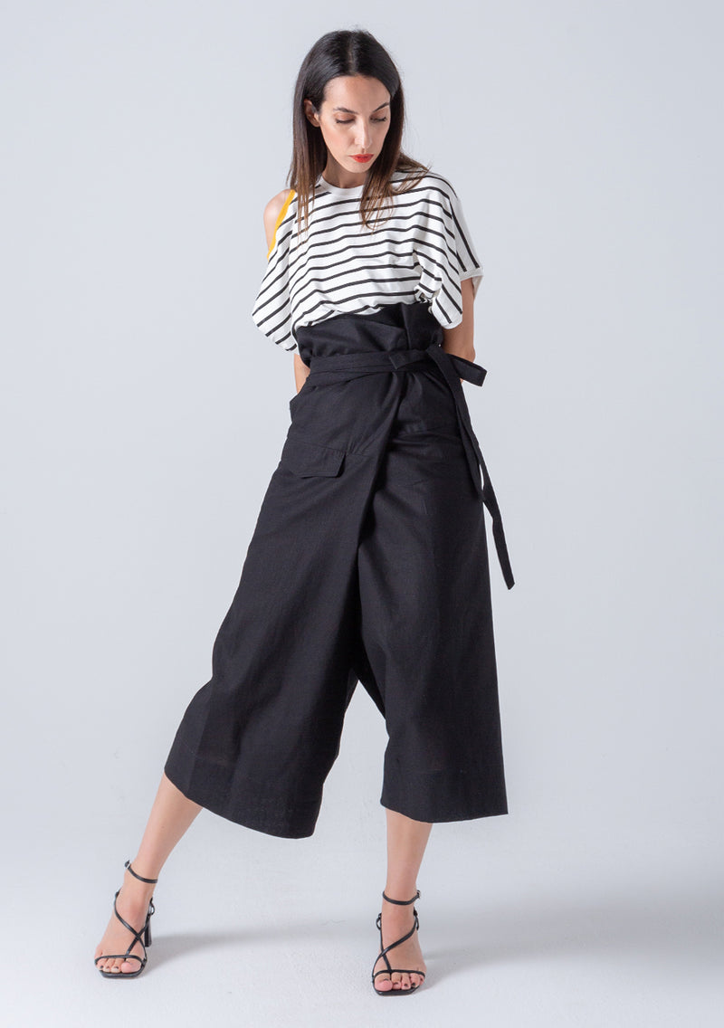 Thai Wrap Linen Trousers - Black