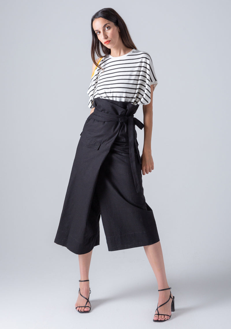 Thai Wrap Linen Trousers - Black