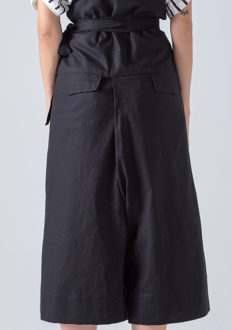 Thai Wrap Linen Trousers - Black