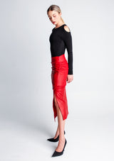 Asym Leather Skirt - Red