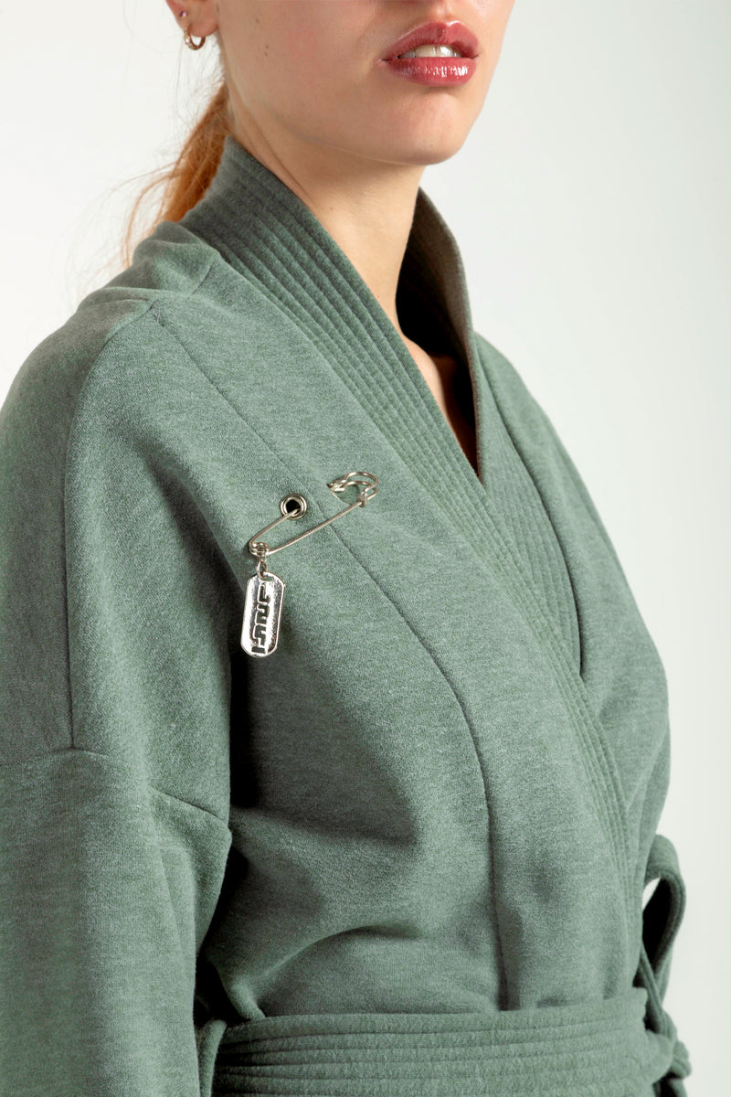 Long Sweatshirt Kimono - Sage Green