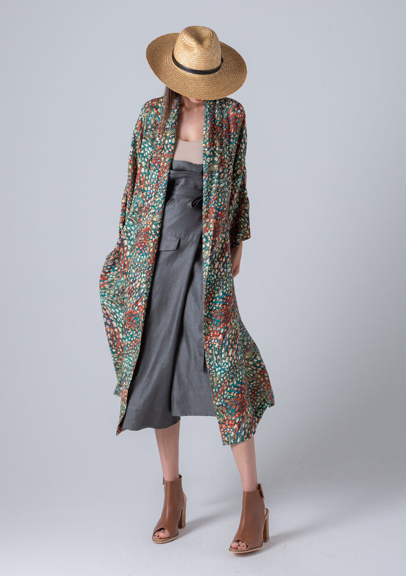 Printed Kimono With Belt-Green